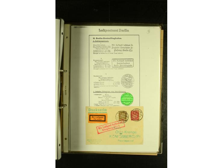 1910/1990, Berliner Flugpost und Flughafen-Stempel, interessante Sammlung mit alten Ansichtskarten, Flugpost- und Zeppelinpos