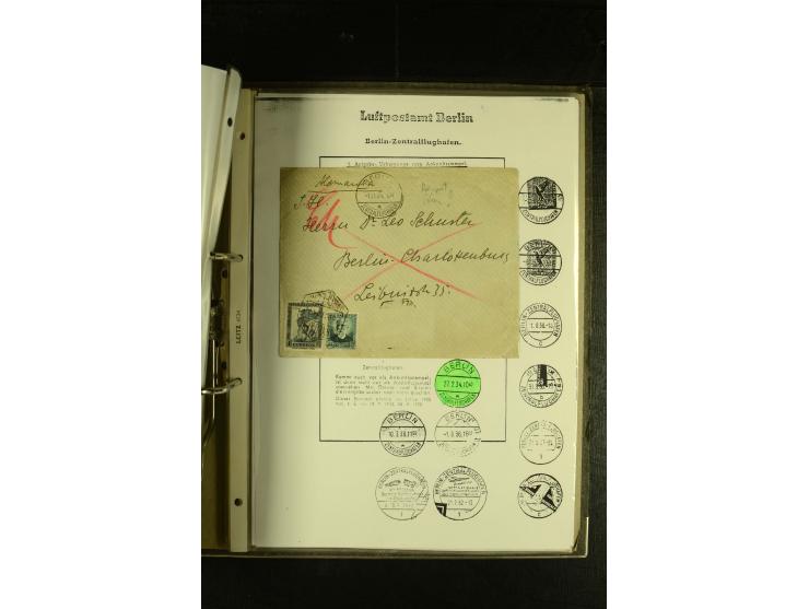 1910/1990, Berliner Flugpost und Flughafen-Stempel, interessante Sammlung mit alten Ansichtskarten, Flugpost- und Zeppelinpos