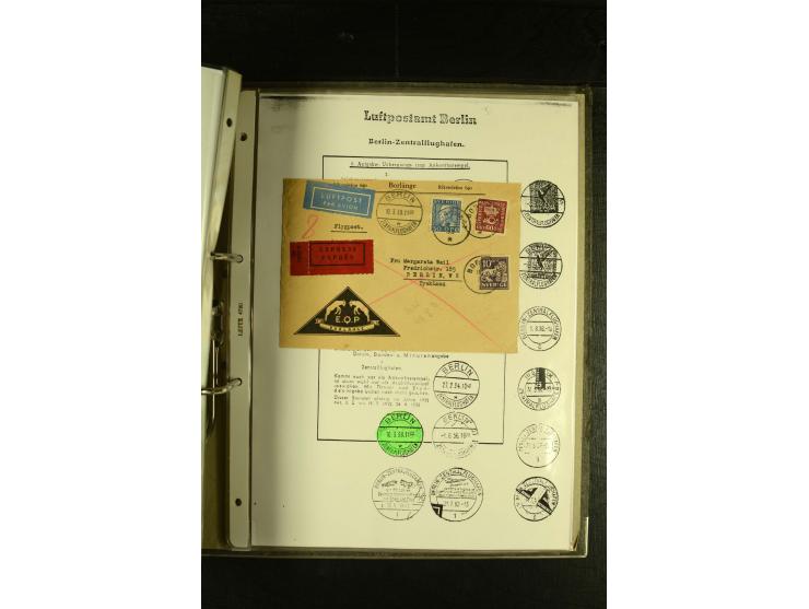 1910/1990, Berliner Flugpost und Flughafen-Stempel, interessante Sammlung mit alten Ansichtskarten, Flugpost- und Zeppelinpos