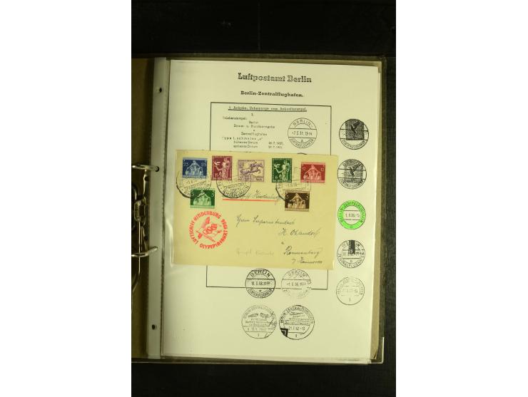 1910/1990, Berliner Flugpost und Flughafen-Stempel, interessante Sammlung mit alten Ansichtskarten, Flugpost- und Zeppelinpos