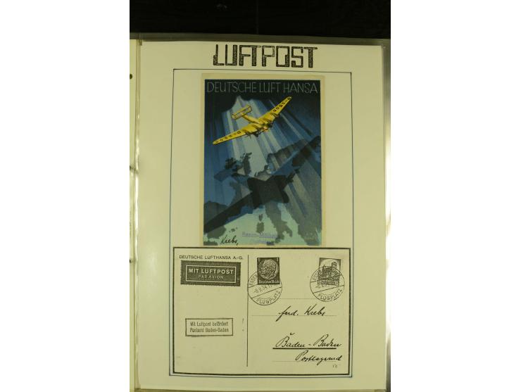 1909/1940 (ca.), umfangreiche Sammlung ab Pionierpost mit vielen verschiedenen Flügen, SST, Sonderkarten, Vignetten (teils lo