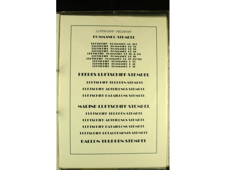 1915/1917, kleine Sammlung "Luftschiff-Feldpost" mit einigen Ansichtskarten diverser Luftschiffe, 3 Feldpostkarten mit Komman