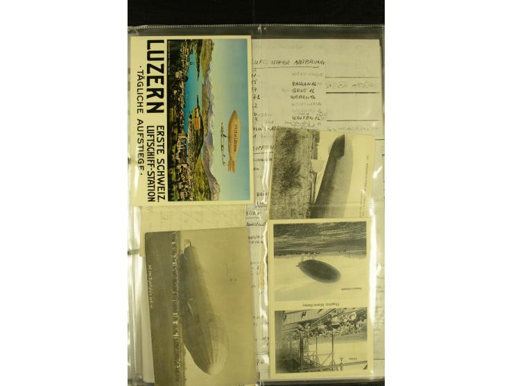 1915/1917, kleine Sammlung "Luftschiff-Feldpost" mit einigen Ansichtskarten diverser Luftschiffe, 3 Feldpostkarten mit Komman