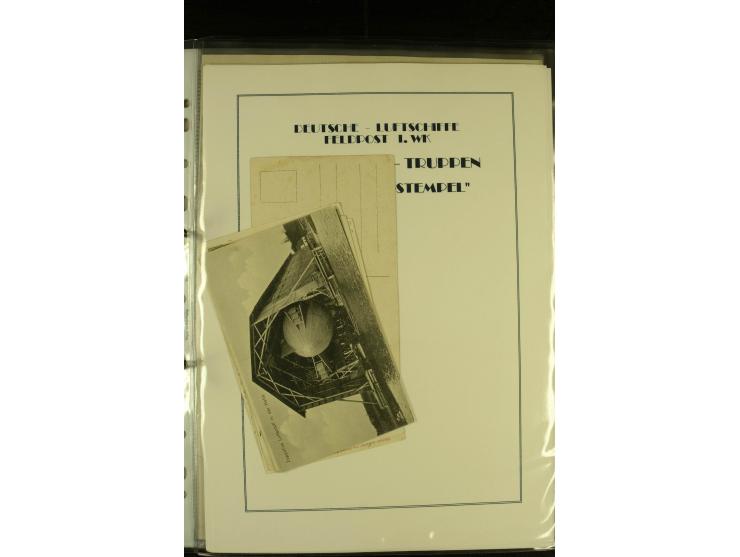 1915/1917, kleine Sammlung "Luftschiff-Feldpost" mit einigen Ansichtskarten diverser Luftschiffe, 3 Feldpostkarten mit Komman