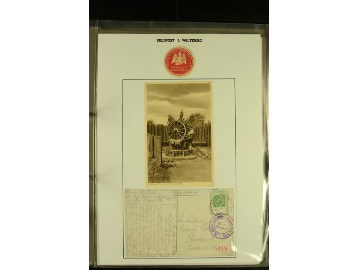1915/1917, kleine Sammlung "Luftschiff-Feldpost" mit einigen Ansichtskarten diverser Luftschiffe, 3 Feldpostkarten mit Komman