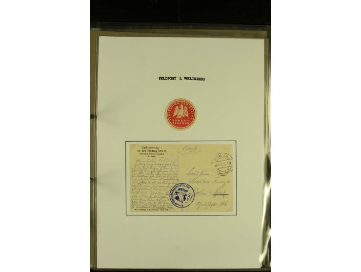 1915/1917, kleine Sammlung "Luftschiff-Feldpost" mit einigen Ansichtskarten diverser Luftschiffe, 3 Feldpostkarten mit Komman