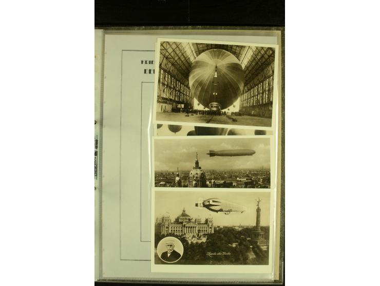 1915/1917, kleine Sammlung "Luftschiff-Feldpost" mit einigen Ansichtskarten diverser Luftschiffe, 3 Feldpostkarten mit Komman