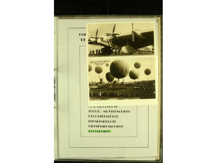 1915/1917, kleine Sammlung "Luftschiff-Feldpost" mit einigen Ansichtskarten diverser Luftschiffe, 3 Feldpostkarten mit Komman
