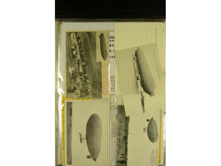 1915/1917, kleine Sammlung "Luftschiff-Feldpost" mit einigen Ansichtskarten diverser Luftschiffe, 3 Feldpostkarten mit Komman