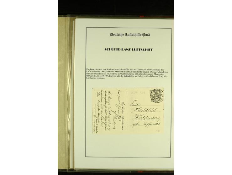 1915/1917, kleine Sammlung "Luftschiff-Feldpost" mit einigen Ansichtskarten diverser Luftschiffe, 3 Feldpostkarten mit Komman