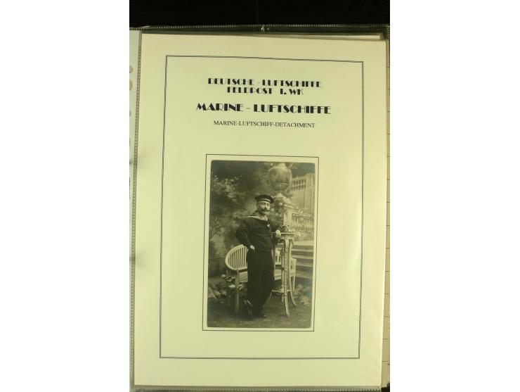 1915/1917, kleine Sammlung "Luftschiff-Feldpost" mit einigen Ansichtskarten diverser Luftschiffe, 3 Feldpostkarten mit Komman