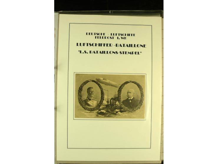 1915/1917, kleine Sammlung "Luftschiff-Feldpost" mit einigen Ansichtskarten diverser Luftschiffe, 3 Feldpostkarten mit Komman