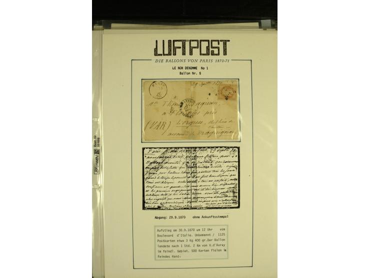 1870/1937, kleine Sammlung mit u.a. 2 Ballon Monte-Faltbriefen, Beute-Brief mit hds. Vermerk "Ballon Monte" als Feldpostbrief