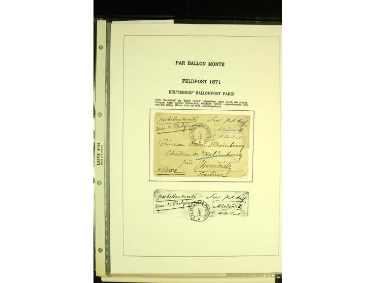 1870/1937, kleine Sammlung mit u.a. 2 Ballon Monte-Faltbriefen, Beute-Brief mit hds. Vermerk "Ballon Monte" als Feldpostbrief