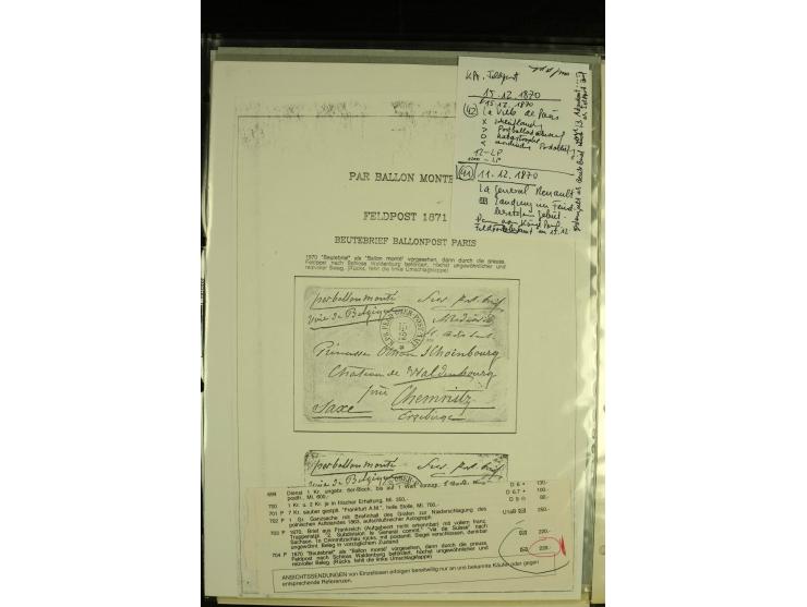 1870/1937, kleine Sammlung mit u.a. 2 Ballon Monte-Faltbriefen, Beute-Brief mit hds. Vermerk "Ballon Monte" als Feldpostbrief