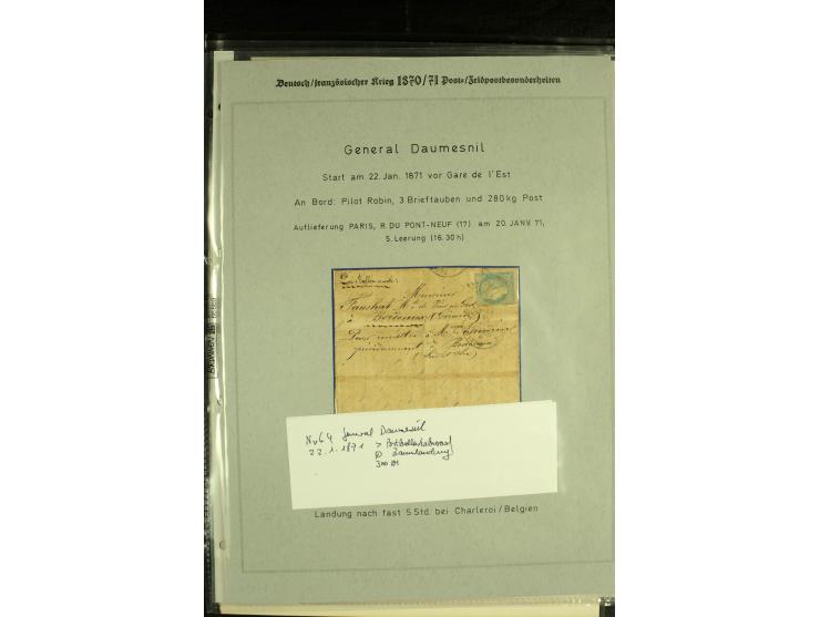 1870/1937, kleine Sammlung mit u.a. 2 Ballon Monte-Faltbriefen, Beute-Brief mit hds. Vermerk "Ballon Monte" als Feldpostbrief