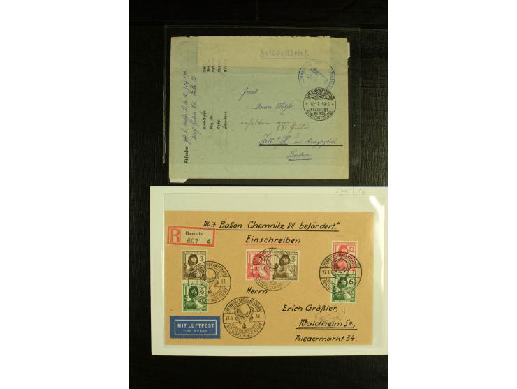 1870/1937, kleine Sammlung mit u.a. 2 Ballon Monte-Faltbriefen, Beute-Brief mit hds. Vermerk "Ballon Monte" als Feldpostbrief