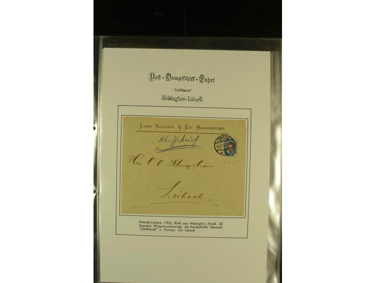 1905/1940, kleine Sammlung "Schiffspost Deutschland - Finnland" mit über 20 Briefen und Karten, am Anfang mit hds. Leitvermer