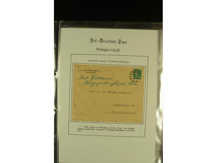 1905/1940, kleine Sammlung "Schiffspost Deutschland - Finnland" mit über 20 Briefen und Karten, am Anfang mit hds. Leitvermer