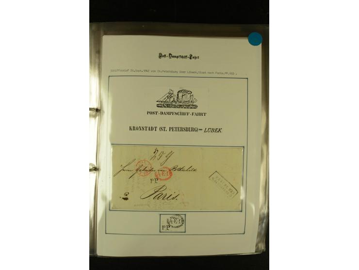 1812/1940 (ca.), umfangreiche Sammlung "Dampfschiffahrt auf der Ost- und Nordsee" mit ca. 240 Briefen und Karten, dabei frühe