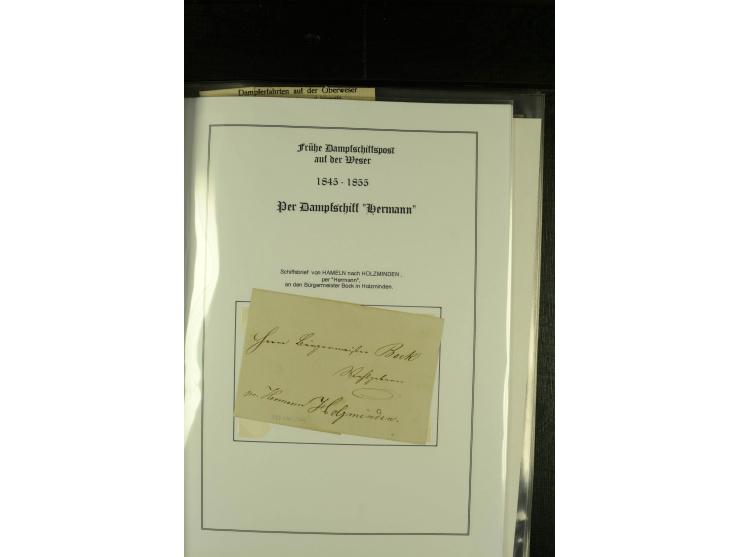 1845/1927, kleine Sammlung "Dampfschiffspost auf der Weser" mit u.a. 2 frühen Faltbriefen mit Leitvermerk "pr. Hermann" und "