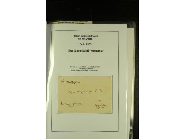 1845/1927, kleine Sammlung "Dampfschiffspost auf der Weser" mit u.a. 2 frühen Faltbriefen mit Leitvermerk "pr. Hermann" und "