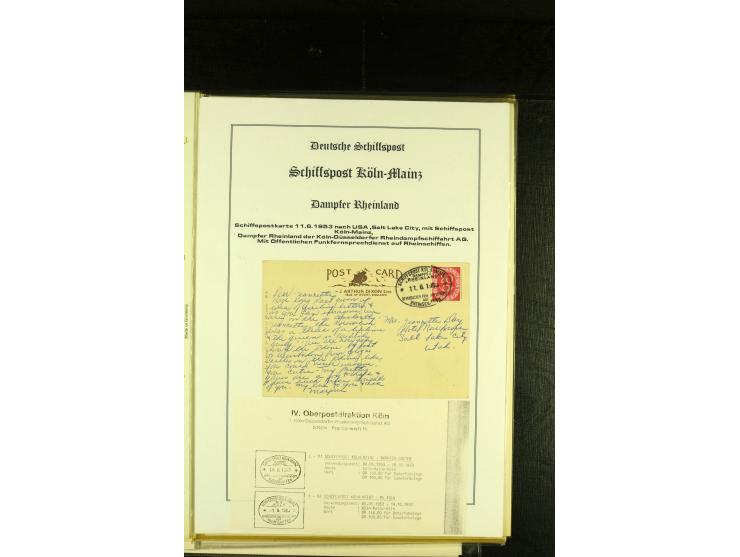 1900/1953, kleine Sammlung "Schiffspost auf dem Rhein" mit Schwerpunkt bei der Post nach 1945, dabei Bedarfspost vom Dampfer 