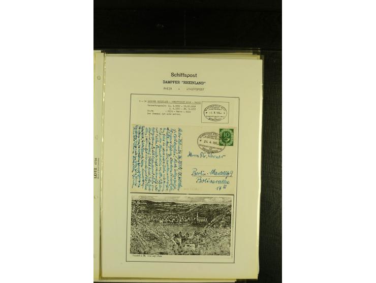 1900/1953, kleine Sammlung "Schiffspost auf dem Rhein" mit Schwerpunkt bei der Post nach 1945, dabei Bedarfspost vom Dampfer 