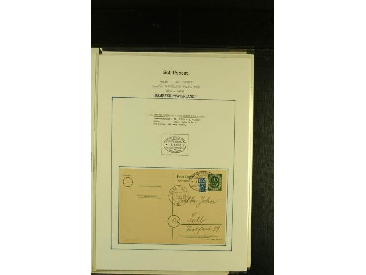1900/1953, kleine Sammlung "Schiffspost auf dem Rhein" mit Schwerpunkt bei der Post nach 1945, dabei Bedarfspost vom Dampfer 