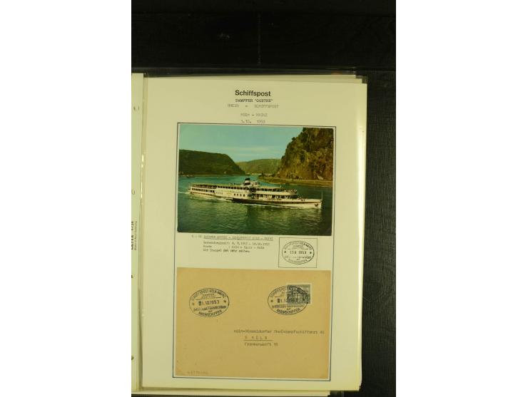 1900/1953, kleine Sammlung "Schiffspost auf dem Rhein" mit Schwerpunkt bei der Post nach 1945, dabei Bedarfspost vom Dampfer 