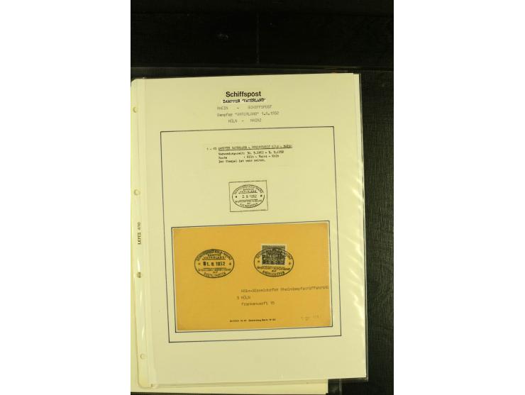 1900/1953, kleine Sammlung "Schiffspost auf dem Rhein" mit Schwerpunkt bei der Post nach 1945, dabei Bedarfspost vom Dampfer 