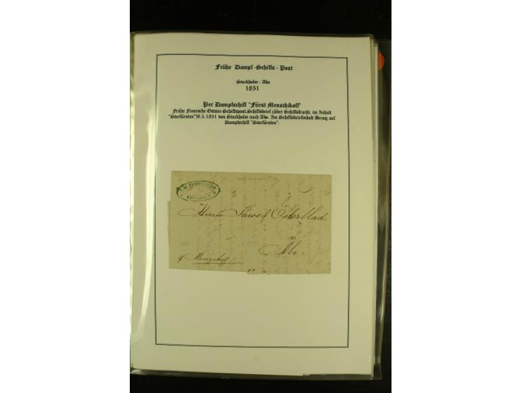 1844/1950 (ca.), Sammlung "Finnische Schiffspost" mit ca. 100 Briefen und Karten, dabei frühe Dampferschiffs-Post mit verschi