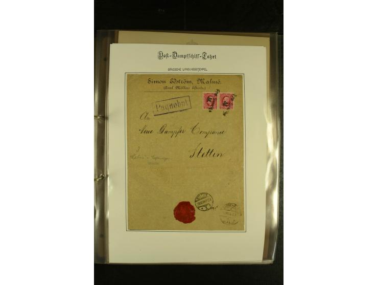 1846/1977 (ca.), interessante Sammlung "Schwedische Landungsstempel" mit ca. 150 Briefen und Karten, einigen losen Marken und