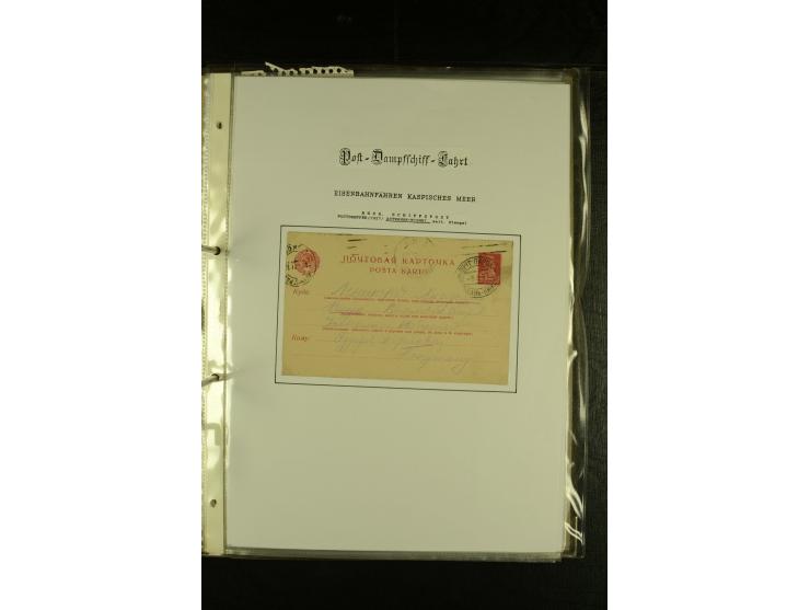 1855/1916, kleine Sammlung "Russische Schiffspost" mit einigen alten Frachtscheinen und 16 Schiffspost-Stempeln (ab 1903) bzw