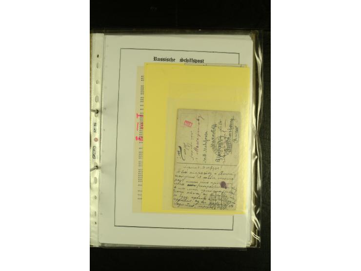 1855/1916, kleine Sammlung "Russische Schiffspost" mit einigen alten Frachtscheinen und 16 Schiffspost-Stempeln (ab 1903) bzw