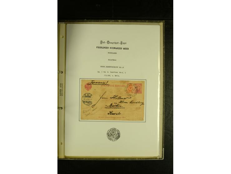 1855/1916, kleine Sammlung "Russische Schiffspost" mit einigen alten Frachtscheinen und 16 Schiffspost-Stempeln (ab 1903) bzw