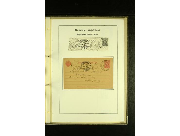 1855/1916, kleine Sammlung "Russische Schiffspost" mit einigen alten Frachtscheinen und 16 Schiffspost-Stempeln (ab 1903) bzw
