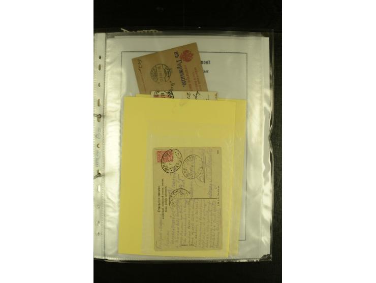 1855/1916, kleine Sammlung "Russische Schiffspost" mit einigen alten Frachtscheinen und 16 Schiffspost-Stempeln (ab 1903) bzw