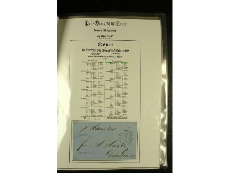 1860/1940, kleine Sammlung "Schiffspost in Norwegen" mit über 30 Briefen und Karten, dabei frühe Dampfschiffahrt mit Leitverm