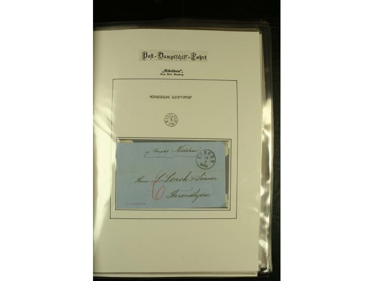1860/1940, kleine Sammlung "Schiffspost in Norwegen" mit über 30 Briefen und Karten, dabei frühe Dampfschiffahrt mit Leitverm