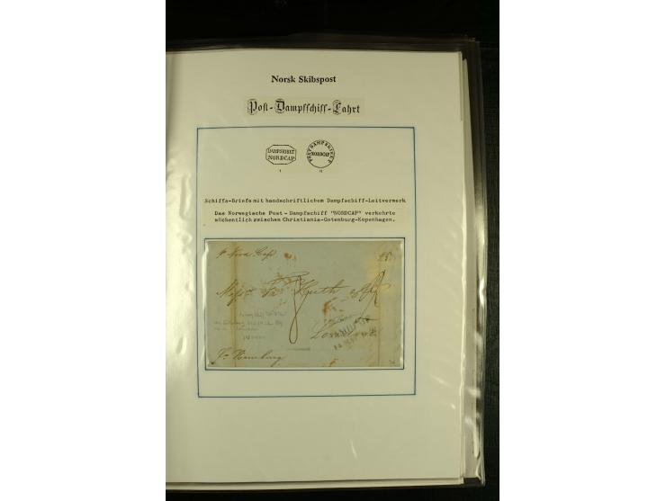 1860/1940, kleine Sammlung "Schiffspost in Norwegen" mit über 30 Briefen und Karten, dabei frühe Dampfschiffahrt mit Leitverm