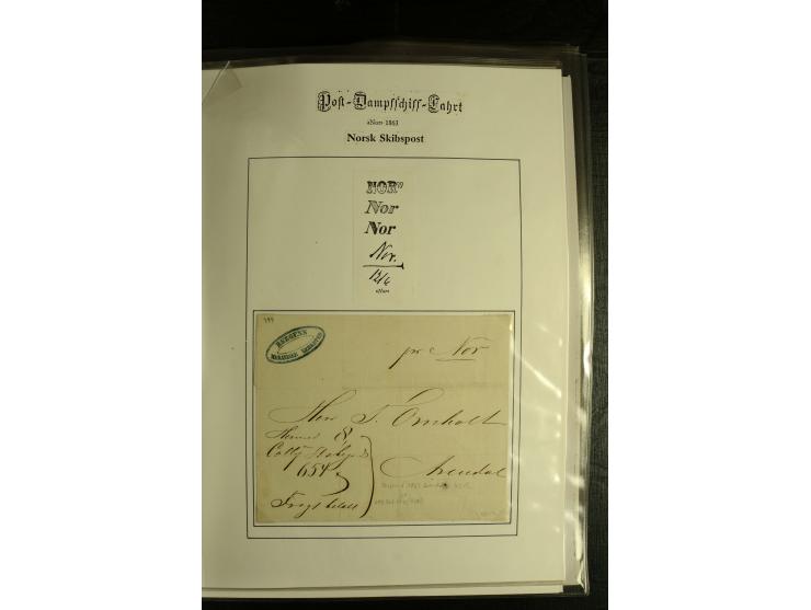 1860/1940, kleine Sammlung "Schiffspost in Norwegen" mit über 30 Briefen und Karten, dabei frühe Dampfschiffahrt mit Leitverm