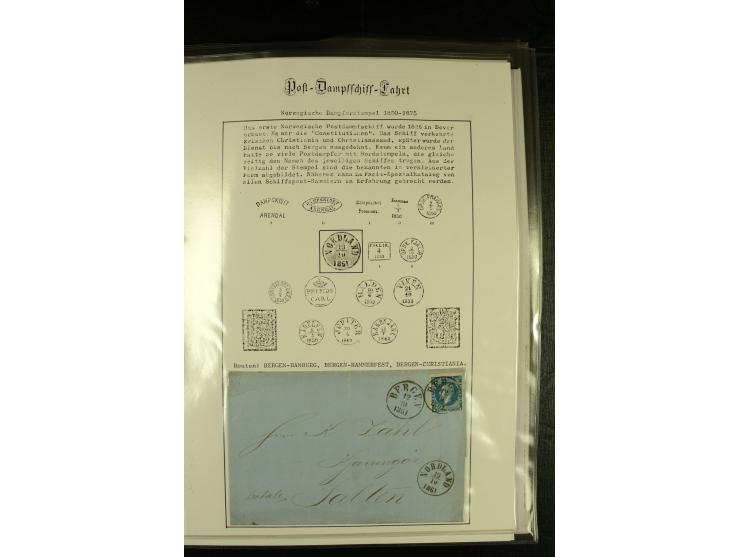1860/1940, kleine Sammlung "Schiffspost in Norwegen" mit über 30 Briefen und Karten, dabei frühe Dampfschiffahrt mit Leitverm