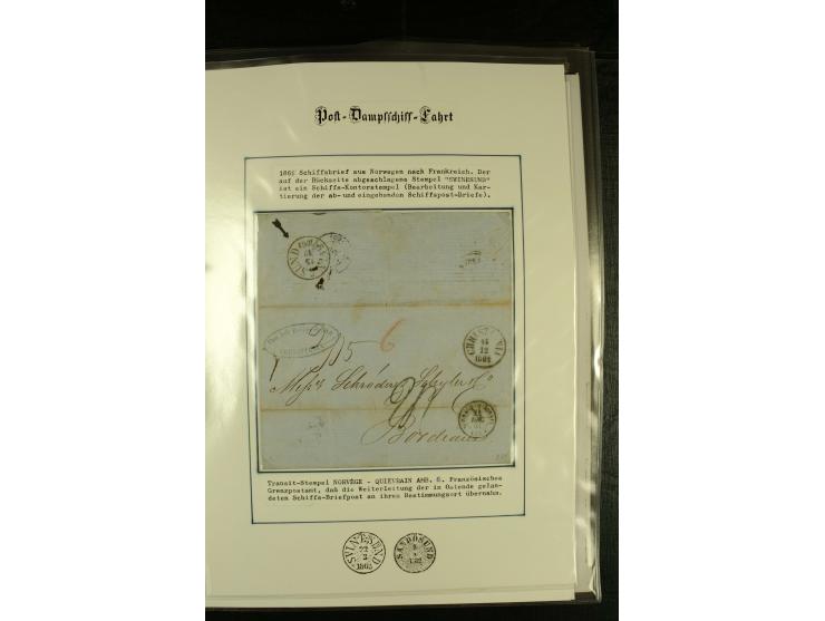 1860/1940, kleine Sammlung "Schiffspost in Norwegen" mit über 30 Briefen und Karten, dabei frühe Dampfschiffahrt mit Leitverm