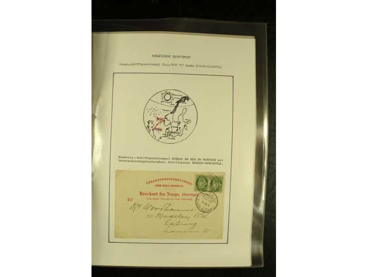 1860/1940, kleine Sammlung "Schiffspost in Norwegen" mit über 30 Briefen und Karten, dabei frühe Dampfschiffahrt mit Leitverm