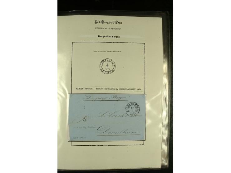1860/1940, kleine Sammlung "Schiffspost in Norwegen" mit über 30 Briefen und Karten, dabei frühe Dampfschiffahrt mit Leitverm