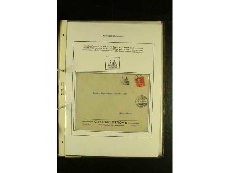 1888/1975, interessante Sammlung  "Finnische Postdampfer-Stempel" mit über 40 Briefen und Karten sowie einigen Briefstücken u