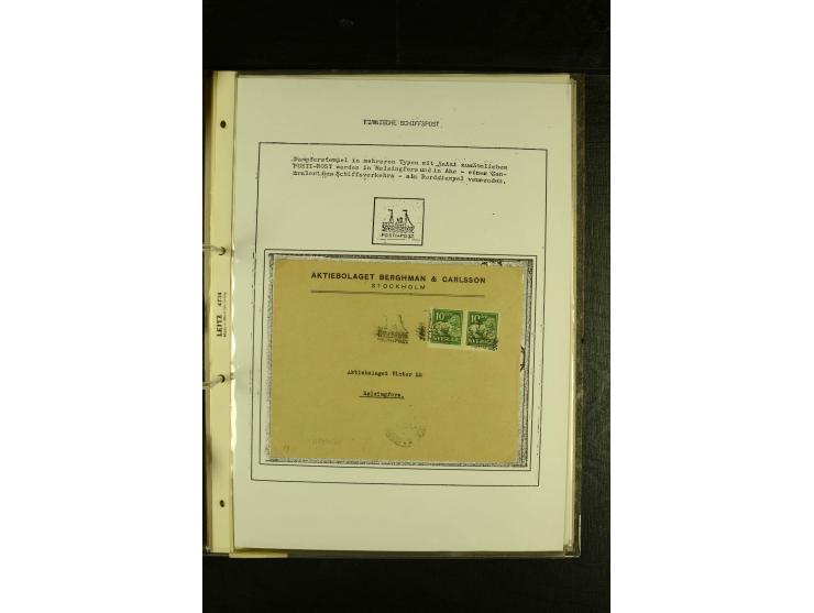 1888/1975, interessante Sammlung  "Finnische Postdampfer-Stempel" mit über 40 Briefen und Karten sowie einigen Briefstücken u