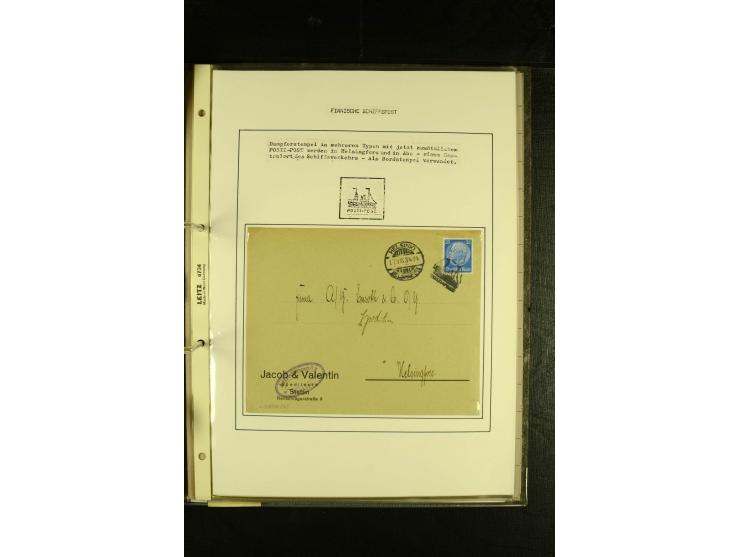 1888/1975, interessante Sammlung  "Finnische Postdampfer-Stempel" mit über 40 Briefen und Karten sowie einigen Briefstücken u
