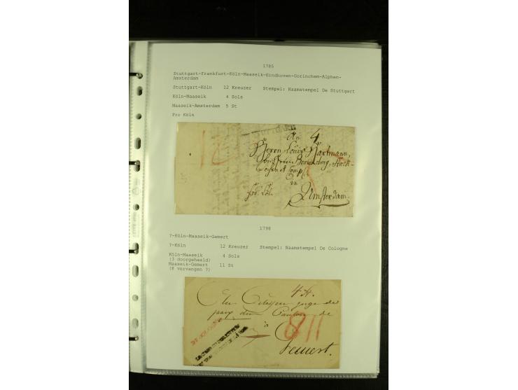 1790/1866, Sammlung "Auslandspost nach bzw. von Holland" mit ca. 90 Vorphila- und markenlosen Briefen auf Albenblättern mit B